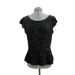 𝅺WILLOW & CLAY Black Velour Peplum Animal Print Top Size L